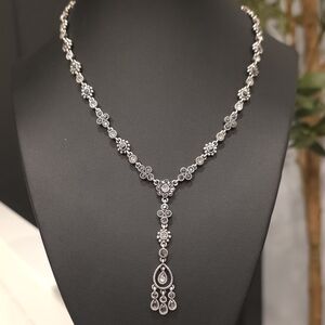 Vintage Antique Silver Floral Teardrop Necklace